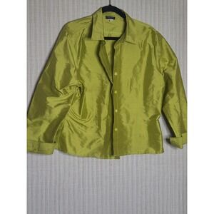 Vintage SHARON ENDICK KATE 100% Silk Button Up Shirt Jacket Lime Green